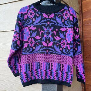 Vintage 80s Millay Colorful Knit Patterned Pullover Sweater Women's Small